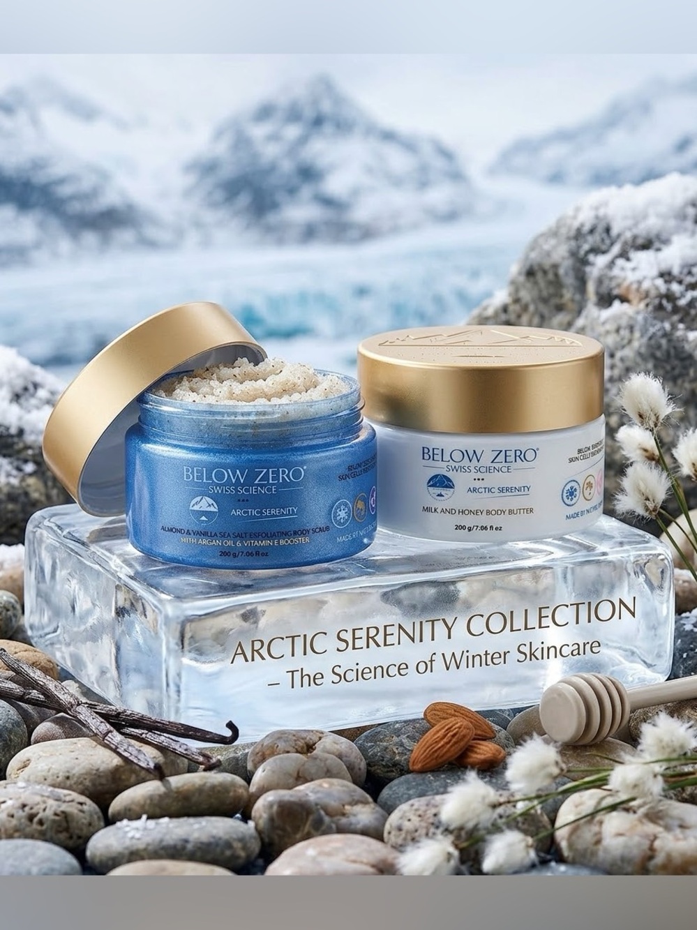 BelowZero Arctic Serenity Body Butter & Sea Salt Scrub Bundle ~ Retail $500